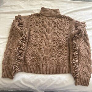 a.n.a Cable Knit Fringe Sleeve Sweater | Size L | Cozy Chunky Knit